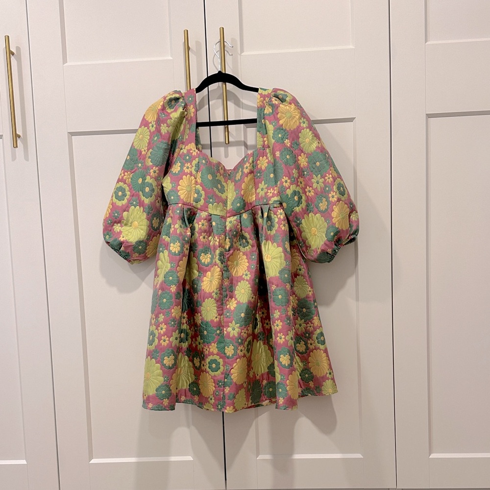 Glamorous Jacquard Babydoll Mini Dress Flora | Size M - Picture 3 of 3